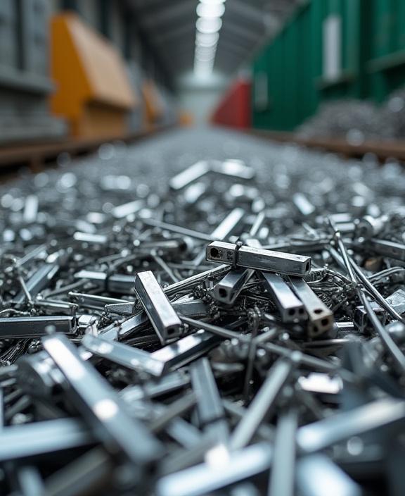 Ryddig sortert metallskrap klart for resirkulering.