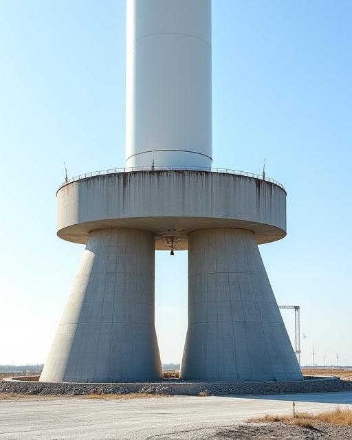 Fundamentet til en vindmølle med store stålkomponenter.